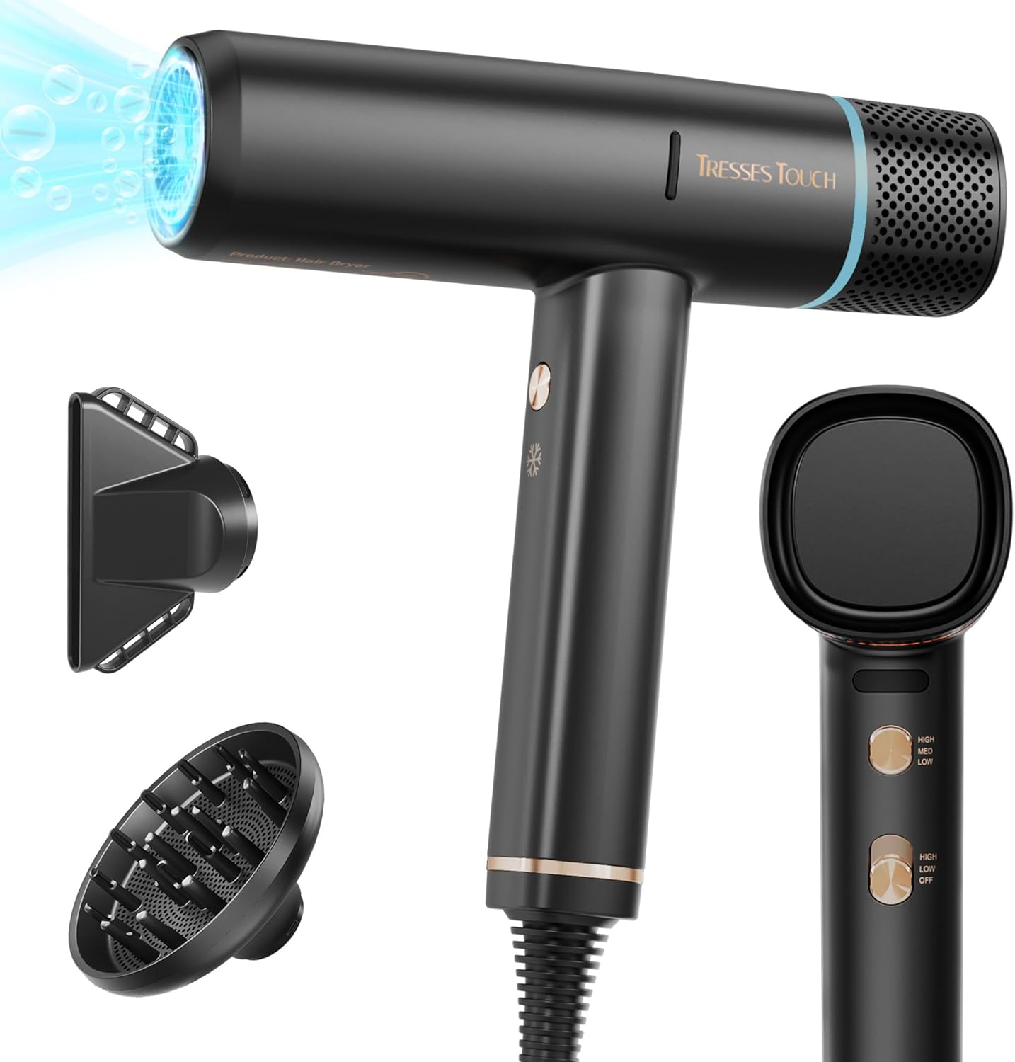 Hair Dryer, 150, 000 RPM Fast Drying Negative Ionic Blow Dryer, Compact Travel Hair Blow Dryer with Diffuser for Women, Professional Salon High Speed 4 Temps & 2 Speeds, Black Hair Dryer, 150, 000 RPM Fast Drying Negative Ionic Blow Dryer, Compact Travel Hair Blow Dryer with Diffuser for Women, Professional Salon High Speed 4 Temps & 2 Speeds, Black