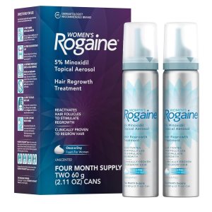 Rogaine Women’s 5% Minoxidil Foam, Topical Once-A-Day Hair Loss Treatment for Women to Regrow Fuller, Thicker Hair, Unscented, 4-Month Supply, 2 x 2.11 oz