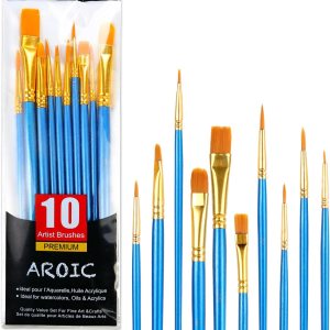 Acrylic Paint Brush Set, 1 Packs / 10 pcs Watercolor Brushes Painting Brush Nylon Hair Brushes for All Purpose Oil Watercolor Painting Artist Professional Kits
