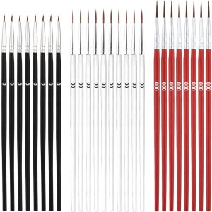 30pcs Tiny Detail Paint Brushes, Fine Paint Brush with 3 Sizes #0#00#000 Small Liner Tip Paint Brush for Crafts Watercolor Acrylics Oil Face Art Miniature Painting(Black, White, Red)