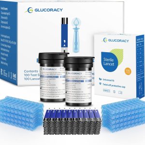 G-425-2 Blood Glucose Test Strips, 100 Counts Test Strips for Diabetes + 100 Counts Blood Lancets, Only for Glucoracy G-425-2 Meter Kit