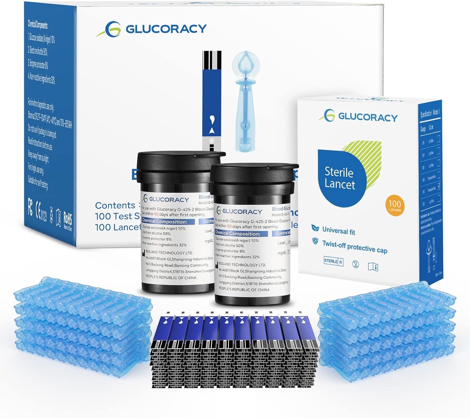 G-425-2 Blood Glucose Test Strips, 100 Counts Test Strips for Diabetes + 100 Counts Blood Lancets, Only for Glucoracy G-425-2 Meter Kit G-425-2 Blood Glucose Test Strips, 100 Counts Test Strips for Diabetes + 100 Counts Blood Lancets, Only for Glucoracy G-425-2 Meter Kit