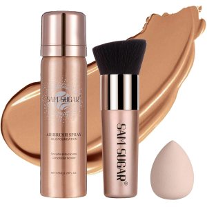 AirBrush Foundation Spray, Liquid Foundation Makeup Set, Full-Coverage Foundation Mist for Color Correcting,Concealer, Flawless Look, Matte Finish,Include Brush and Sponge,2.28oz (#6 Sunny Beige)