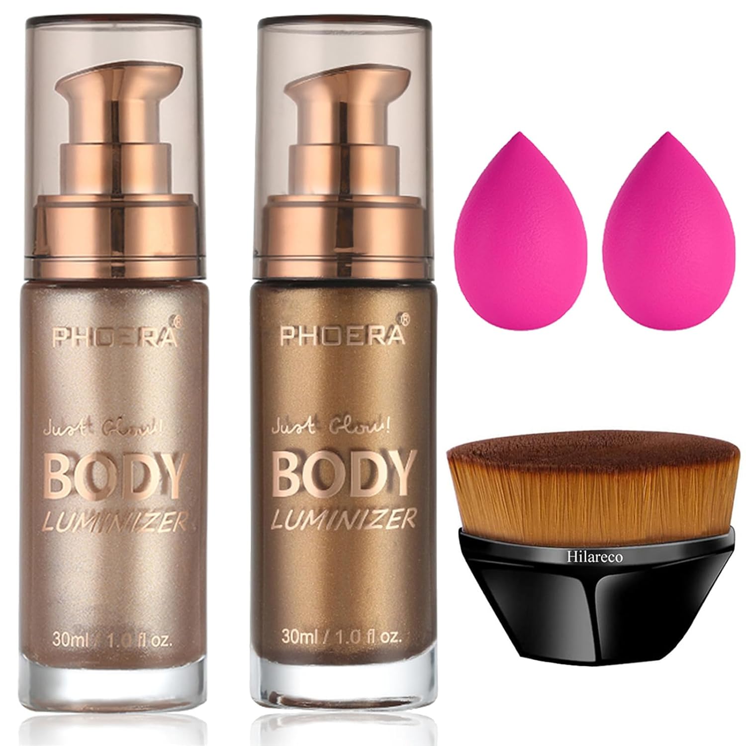 PHOERA Body Shimmer Oil, Body Bronzer Shimmer Oil,Body Glow Oil Shimmer Highlighter Luminizer Illuminator with Body Makup Bursh,Self Tanning Lotion,1oz/Jars (101+103/ Rose Gold+Glistening Bronze) PHOERA Body Shimmer Oil, Body Bronzer Shimmer Oil,Body Glow Oil Shimmer Highlighter Luminizer Illuminator with Body Makup Bursh,Self Tanning Lotion,1oz/Jars (101+103/ Rose Gold+Glistening Bronze)