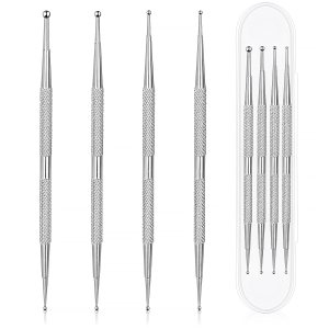 Nail Dotting Tool, 4 Pcs Professional Double-ended Nail Art Tools with Box, Dot Pen Metal Dot pen Nail Polish Paint Pen Dot Diamond Pattern Stainless Steel Dotting Tools Nail art(silver)