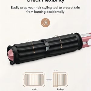 Larger Heat Resistant Mat for Hair Tool with Velcro, 12″ X 9″ Silicone Heat Pad for Curling Iron, Flat Iron and Hair Styling Tool Appliances, Curling Iron Holder, Travel Hot Tools Mat (Black)
