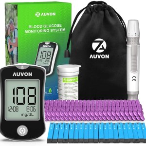 AUVON Blood Glucose Monitor Kit, High Accuracy Blood Sugar Test Kit with 50 Glucometer Strips, 50 30G Lancets, 1 Lancing Devices, I-QARE DS-W Diabetes Testing Kit, No Coding Required, Travel Size