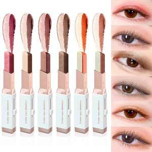 12 Colors Glitter Eye-shadow Stick Set, Two-Tone Shimmer Gradient Eyeshadow Stick Double Colors Eyeshadow Stick Waterproof Glitter Eye Stick Eyeshadow Pen for Women Eye Makeup (6 Pcs)