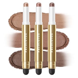 3 PCS Gel Eyeshadow Stick,Cream Matte and Shimmer Eyeshadow Pencil,Waterproof & Smudge-Proof Highlighter Makeup Pen,Long Lasting Shimmer Finishing and Create Resistant,Q-Nut Fiesta