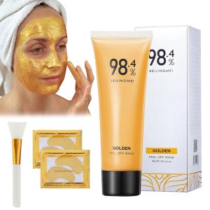 Ascribei Gold Foil Peel off Mask, 98.4% Gold Facial Mask, Ascribei Facial Mask, Gold Facial Mask & Gold Eyes Mask& Brush Set, Gold Foil Peel-Off Mask, Peel-Off Anti-Wrinkle Face Mask (1pcs)