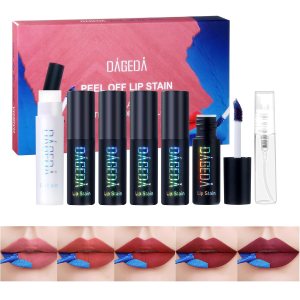 DAGEDA 5 Colors Lip Stain Peel Off, Lip Stain Lip Balm Kit, Peel Off Lip liner Tattoo Lipstick Color Lip Tint Stain, Waterproof Liquid Lipstick with 5ML Empty Bottle, Lip Stain Tint Lip Makeup