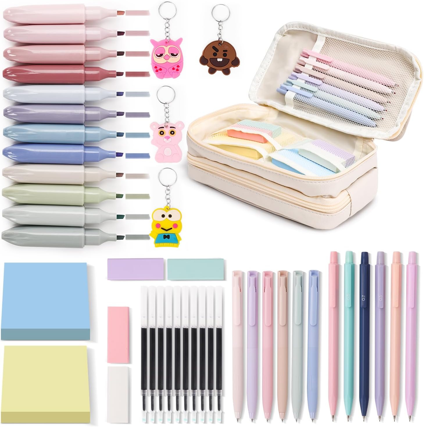 MoniiyHong 41 PCS School Suplies Aesthetic Set, with Large Capacity Pencil Case, 12 Color Highlighters, 6 Gel Ink Pens, 6 0.5 and 0.7MM Color Mechanical Pencils Necessary for Student Stationery(Beige MoniiyHong 41 PCS School Suplies Aesthetic Set, with Large Capacity Pencil Case, 12 Color Highlighters, 6 Gel Ink Pens, 6 0.5 and 0.7MM Color Mechanical Pencils Necessary for Student Stationery(Beige