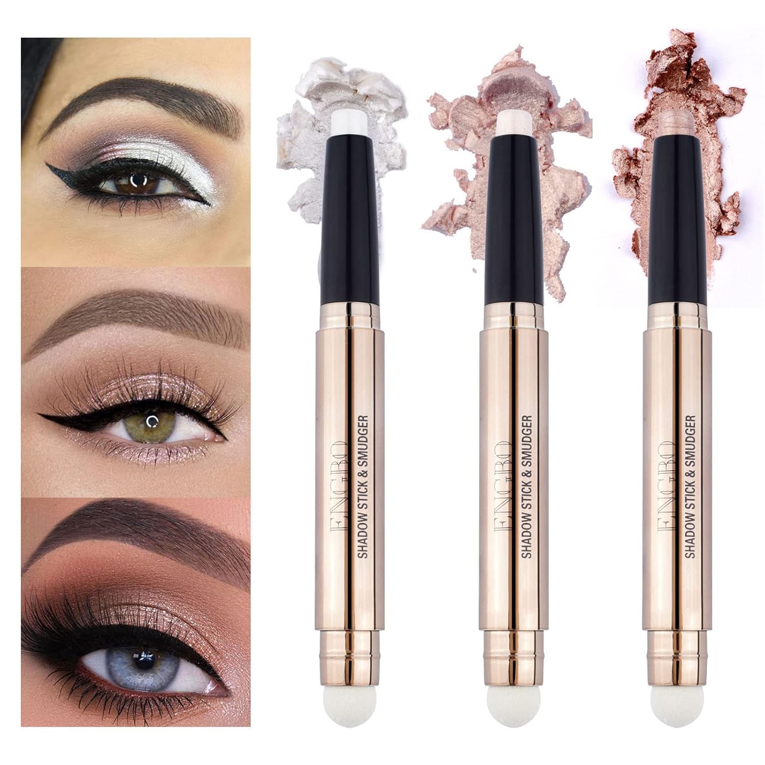 3 PCS Eye-Shadow Stick Makeup Cosmetics Eye Brightener Stick, Waterproof Rotatable Cream Eye Shadow Pencil Crayon, Glitter Shimmer Eyeshadow Stick with Sponge Brush for Eye Makeup (01#02#03#) 3 PCS Eye-Shadow Stick Makeup Cosmetics Eye Brightener Stick, Waterproof Rotatable Cream Eye Shadow Pencil Crayon, Glitter Shimmer Eyeshadow Stick with Sponge Brush for Eye Makeup (01#02#03#)