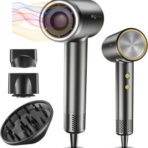 Hair Dryer with Diffuser – Negative Ionic Blow Dryer with 110, 000 RPM Brushless High-Speed Motor for Fast Drying, 1400W Low Noise Thermo-Control Hairdryer with Magnetic Nozzle for Home/Travel