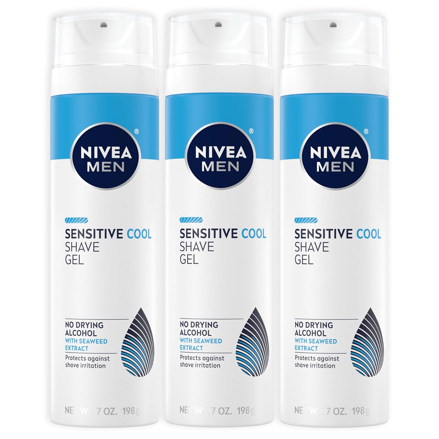 NIVEA MEN Sensitive Cool Shave Gel with Seaweed and Chamomile Extracts, Alcohol Free Shaving Gel for Men Protects and Provides Cool Sensation, 3 Pack of 7 Oz Cans NIVEA MEN Sensitive Cool Shave Gel with Seaweed and Chamomile Extracts, Alcohol Free Shaving Gel for Men Protects and Provides Cool Sensation, 3 Pack of 7 Oz Cans