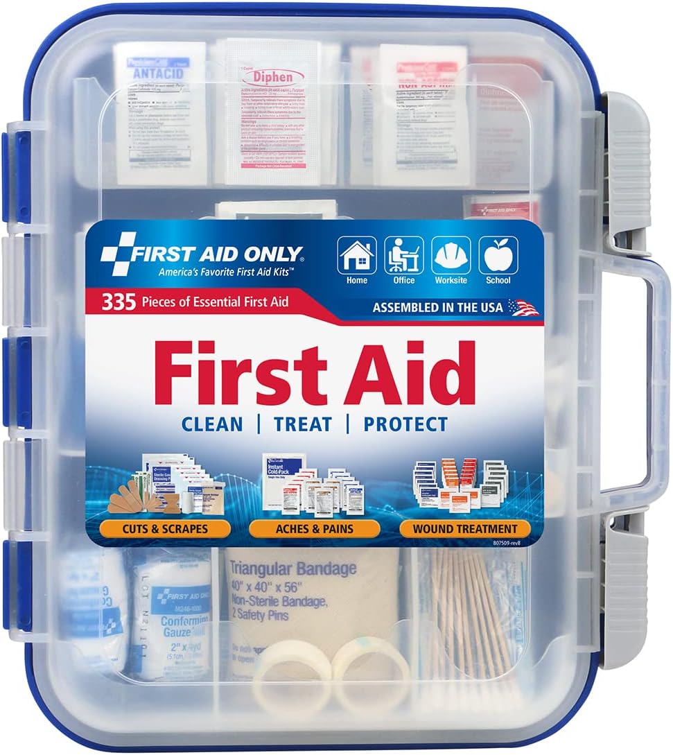 First Aid Only OSHA-Compliant All-Purpose 100-Person Emergency First Aid Kit for Home, Work, and Travel, 335 Pieces First Aid Only OSHA-Compliant All-Purpose 100-Person Emergency First Aid Kit for Home, Work, and Travel, 335 Pieces