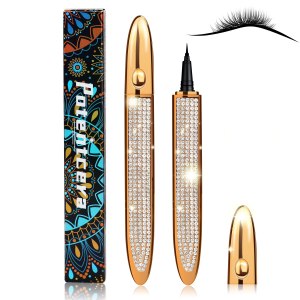 Liquid Eyeliner Pen Waterproof, Magic Self-adhesive Long-Lasting Eyelash Glue Pen, Non Magnetic, No Blooming Quick Drying Magnetic Eye Liner (Gold Black 1Pcs)