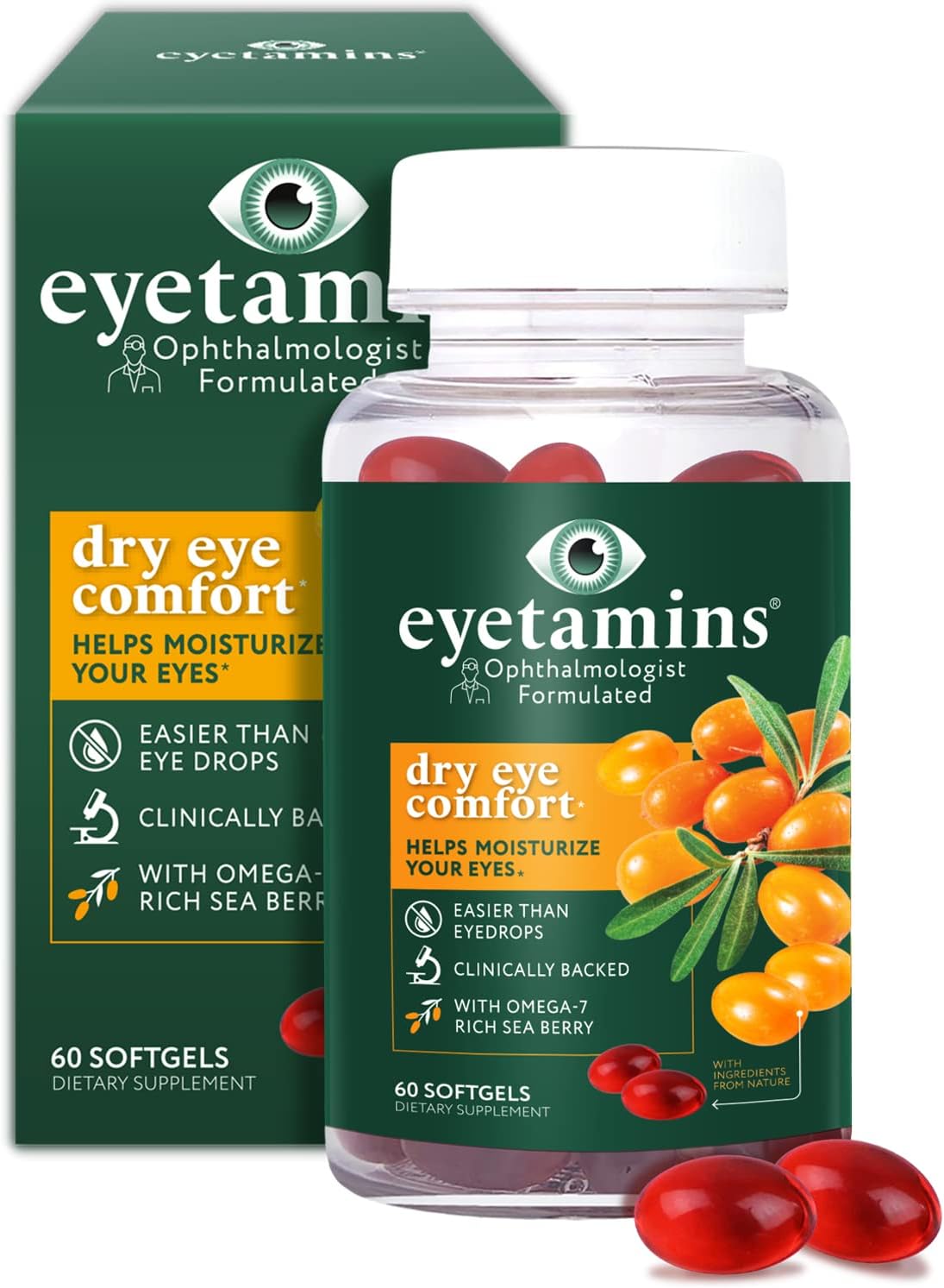 Dry Eye Comfort – 60 Softgels – Ophthalmologist – Formulated, Natural – Himalayan Sea Buckthorn Oil – Vegan and Non-GMO Formula Dry Eye Comfort – 60 Softgels – Ophthalmologist – Formulated, Natural – Himalayan Sea Buckthorn Oil – Vegan and Non-GMO Formula