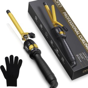 DAN Technology 1/2 Inch Hair Curling Iron 13mm Ceramic Tourmaline Curling Wand for All Hair Types Dual Voltage Hair Curler Fast Heat up Curling Tool for Salon, Hairdressing Beauty School, Gold Black