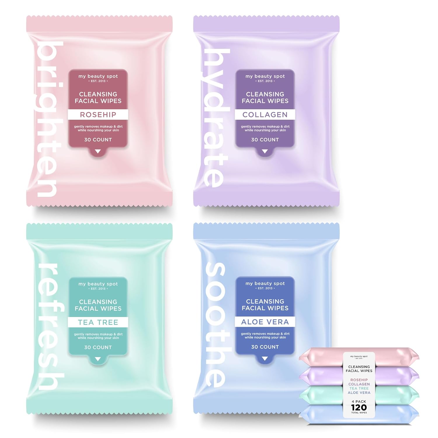 4 Pack Face Wipes for Women Cleansing Makeup Remover Wipes with Tea Tree, Collagen, Aloe Vera, Rosehip – 120 Pcs Face Cleansing Wipes 4 Pack Face Wipes for Women Cleansing Makeup Remover Wipes with Tea Tree, Collagen, Aloe Vera, Rosehip – 120 Pcs Face Cleansing Wipes