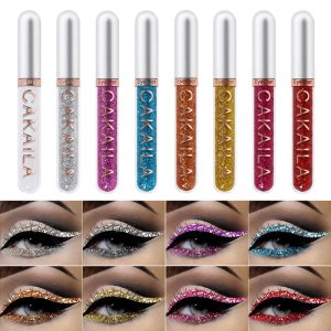 8 Colors Liquid Glitter Eyeliner Set Colorful White Silver Red Brown Blue Purple Glod Eye Liners For Party Festival Waterproof Long Lasting Eyeshadow Pencil Quick Dry Eyes Makeup Kit…