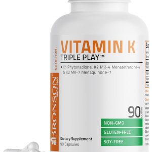Bronson Vitamin K Triple Play (Vitamin K2 MK7 / Vitamin K2 MK4 / Vitamin K1) Full Spectrum Complex Vitamin K Supplement, 90 Capsules