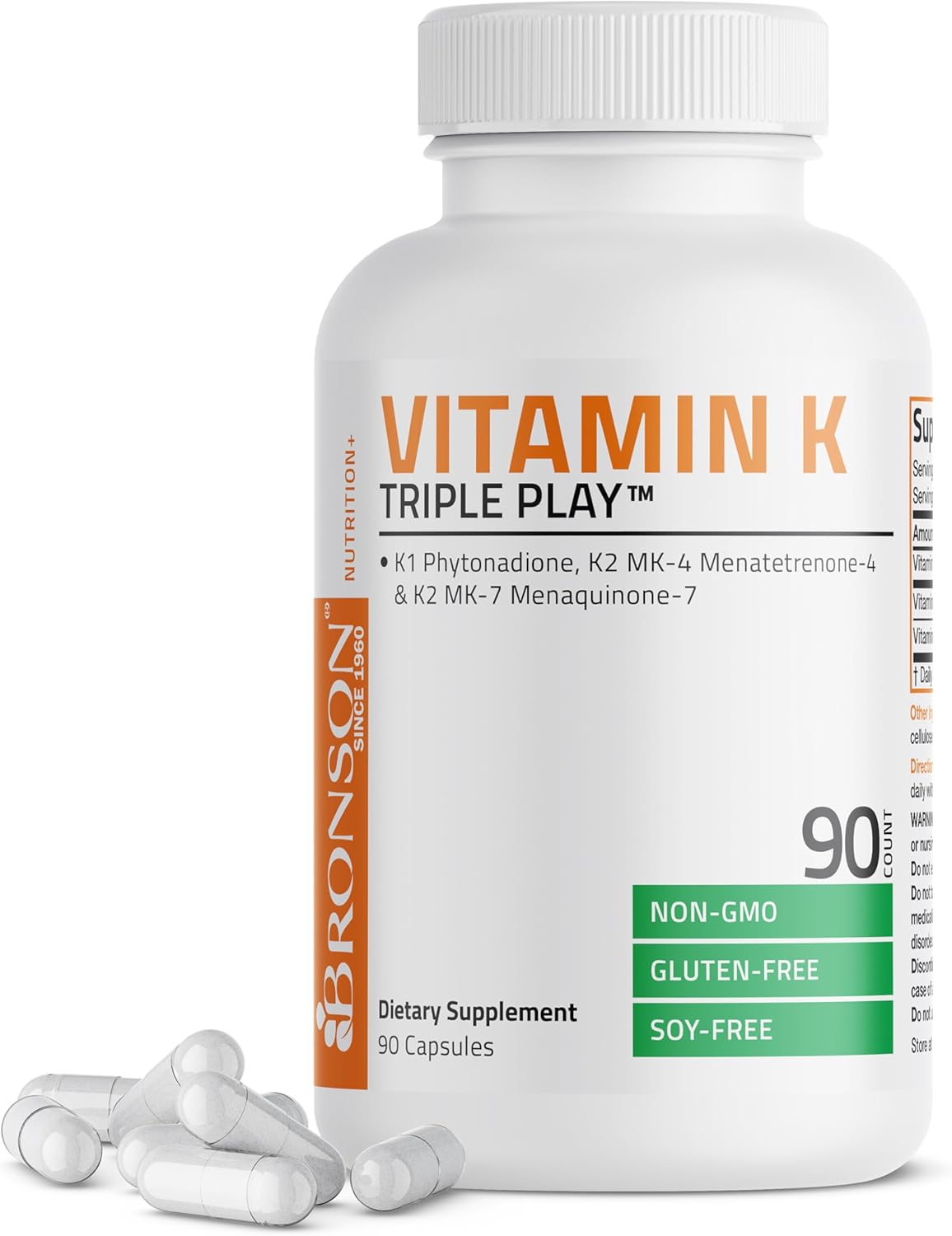 Bronson Vitamin K Triple Play (Vitamin K2 MK7 / Vitamin K2 MK4 / Vitamin K1) Full Spectrum Complex Vitamin K Supplement, 90 Capsules Bronson Vitamin K Triple Play (Vitamin K2 MK7 / Vitamin K2 MK4 / Vitamin K1) Full Spectrum Complex Vitamin K Supplement, 90 Capsules