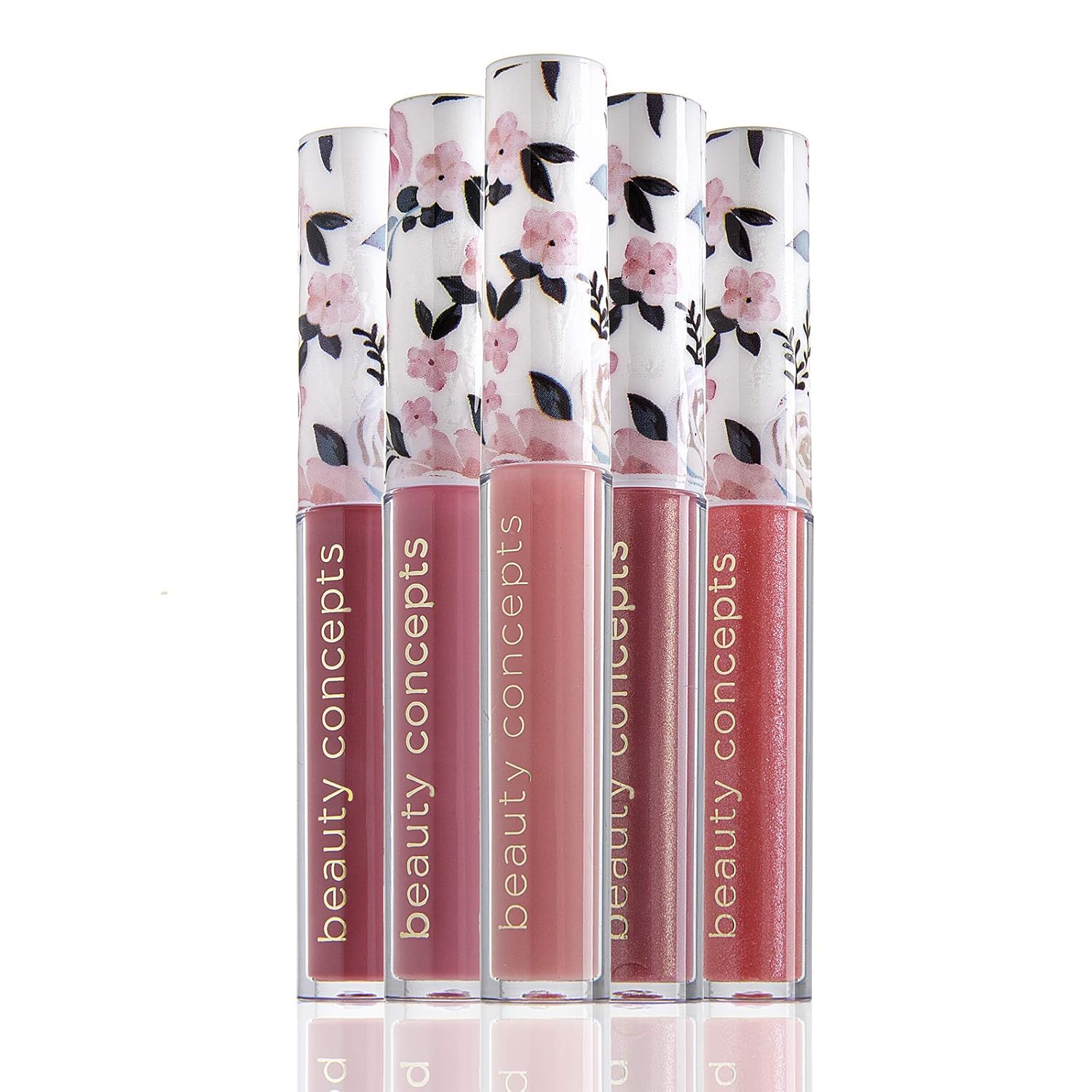Beauty Concepts Lip Gloss Collection- 5 Piece Lip Gloss Set in Pink Colors, Sage Floral Box Beauty Concepts Lip Gloss Collection- 5 Piece Lip Gloss Set in Pink Colors, Sage Floral Box