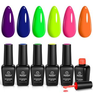 Beetles Neon Gel Nail Polish Set, Nails Gel Neon Orange Hot Pink Blue Yellow Green Purple Gel Polish Summer 6 Colors Soak Off Uv Led Gel Nail Kit Nails Nail Art Manicure