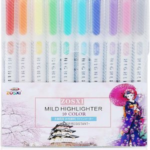 Highlighters Double Ended Mild 10 color Highlighters Fluorescent Marker pen for Coloring Underlining Highlighting Broad and Fine Tips Assorted 10 Colors set (10-Pack Flourescent)