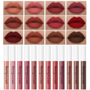 12Pcs Makeup Matte Lipstick Lip Kit, Non-Stick Cup Not Fade Velvety Liquid Lipstick Waterproof Long Lasting Durable Nude Lip Gloss Beauty Cosmetics Gift Box Makeup Set Kit (Vibrant Lip Collection)