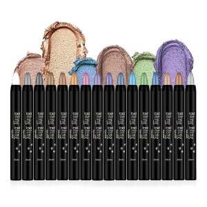 16 Colors Eyeshadow Shimmer Stick, Highlighter Eye Shadow Stick Set, Colorful Eyeshadow Pencil Crayon Creamy, Waterproof Pearly Sparkle Glitter Cream Stick Pen EyeLiner Makeup for Women