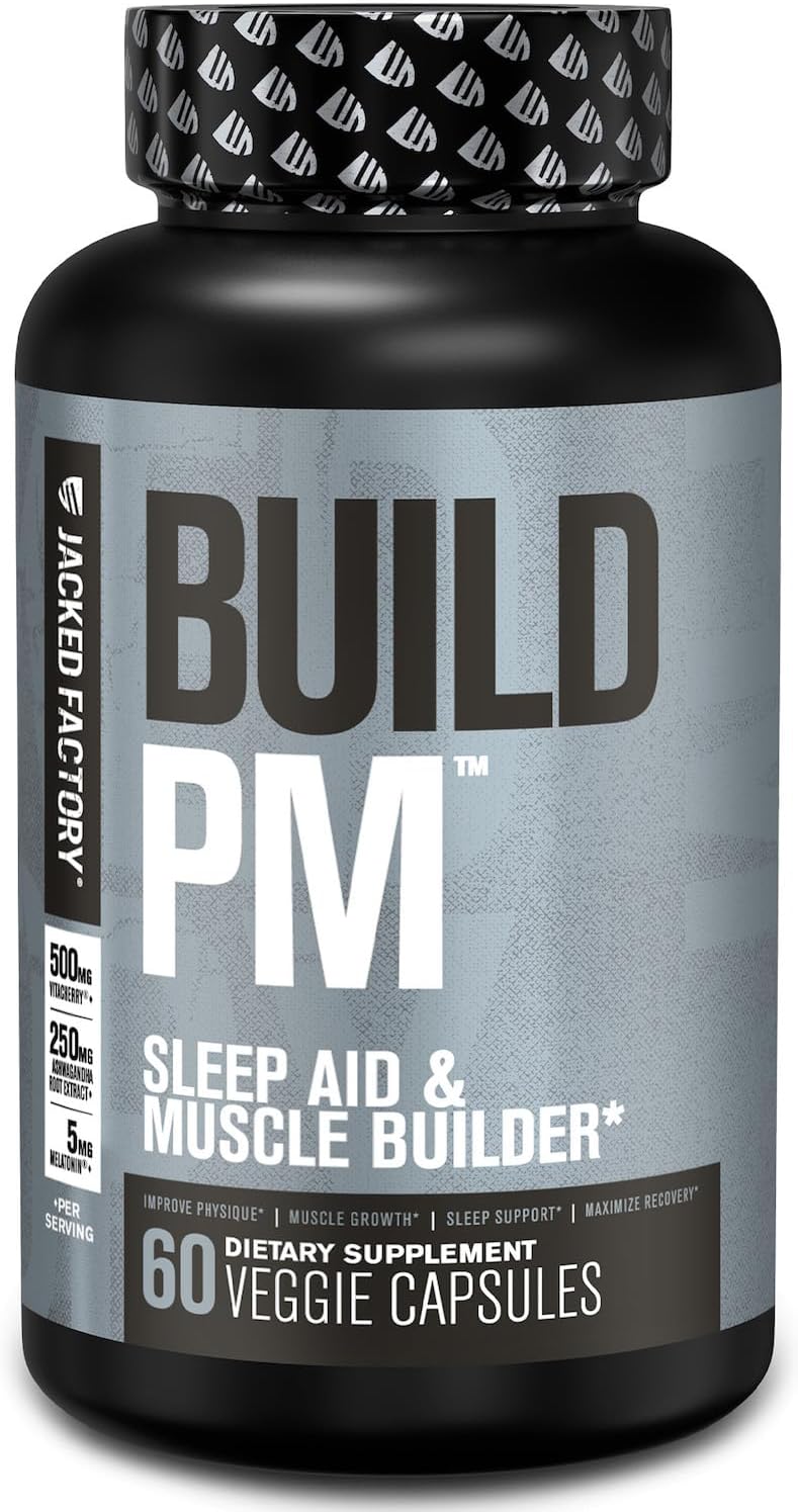 Jacked Factory Build PM Night Time Muscle Builder & Sleep Aid – Post Workout Recovery & Sleep Support Supplement w/VitaCherry Tart Cherry, Ashwagandha, & Melatonin – 60 Natural Veggie Pills Jacked Factory Build PM Night Time Muscle Builder & Sleep Aid – Post Workout Recovery & Sleep Support Supplement w/VitaCherry Tart Cherry, Ashwagandha, & Melatonin – 60 Natural Veggie Pills