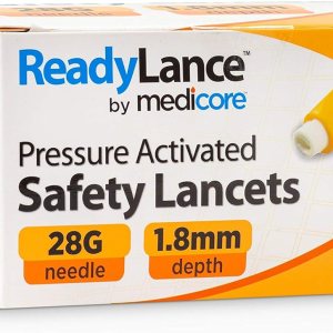 Pressure Activated Safety Lancets, 100 Lancets, 28Gx1.8MM, Orange