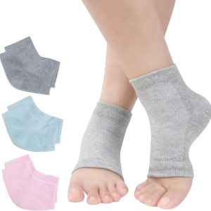 Vented Moisturizing Gel Heel Socks, 3 Pairs Toeless Spa Sock for Foot Care Treatment, Cracked Heels, Dry Feet, Foot Calluses (Gray, Green, Pink)