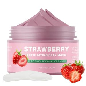 Strawberry Clay Mask for Face, Pink Clay Facial Mask Skin Care Improve Blackheads Acne Dark Spots, Deep Cleansing Face Mask Control Oil and Refining Pores, 4.2 OZ (Strawberry)
