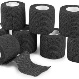 ANAMPION 8 Pack Self Adhesive Bandage Wrap Vet Wrap 2 Inch x 5 Yards Non-Woven Breathable Elastic Self-Adherent Tape for Stretch Athletic, Sports, Wrist, Ankle (Black)