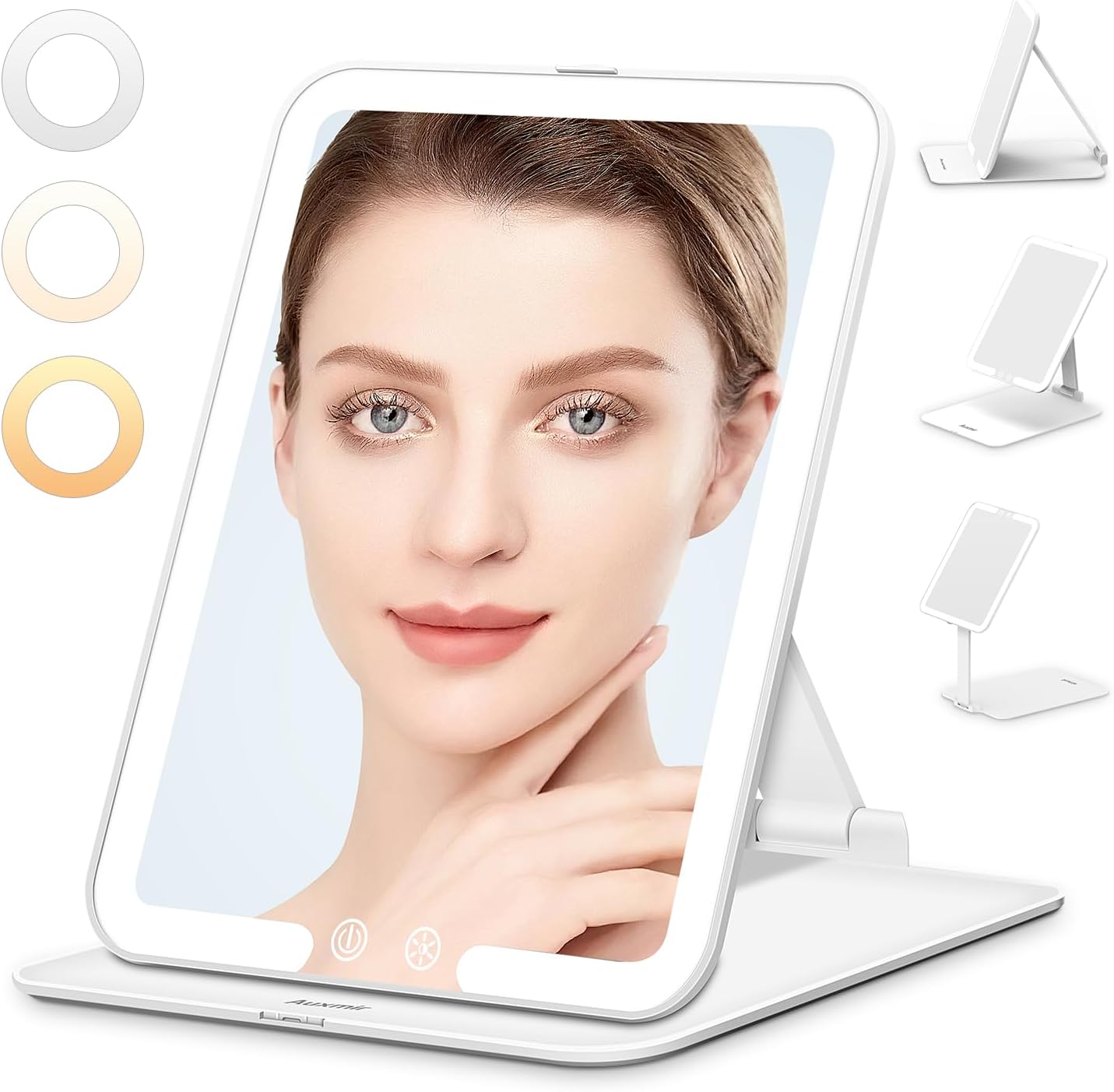 Foldable Makeup Mirror with 3 Dimmable Color Lights, USB Rechargeable Lighted Vanity Mirror with Touch Screen, Compact & Portable Ultrathin Desk Beauty Mirror for Travel Daily Business Foldable Makeup Mirror with 3 Dimmable Color Lights, USB Rechargeable Lighted Vanity Mirror with Touch Screen, Compact & Portable Ultrathin Desk Beauty Mirror for Travel Daily Business