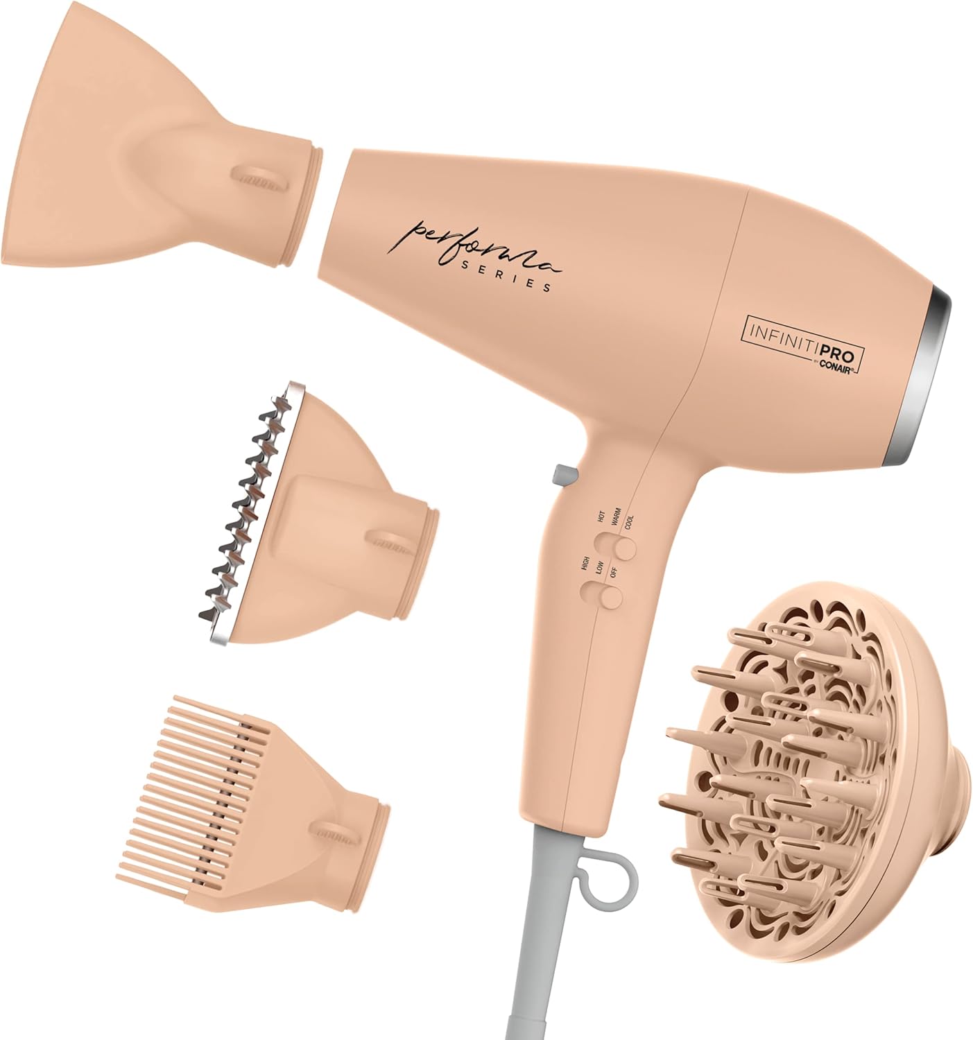 INFINITIPRO BY CONAIR Performa Series Hair Dryer with Diffuser plus 3 Other Attachments | Blow Dryer with Professional Performance Motor | Blush Pink INFINITIPRO BY CONAIR Performa Series Hair Dryer with Diffuser plus 3 Other Attachments | Blow Dryer with Professional Performance Motor | Blush Pink