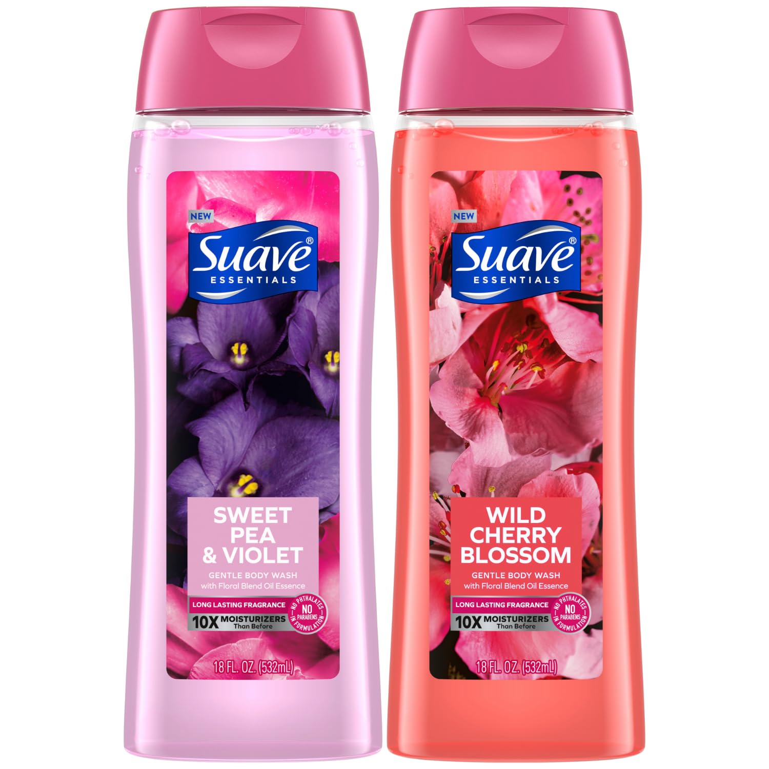 Suave Body Wash Variety 2-Pack, Sweet Pea & Violet + Wild Cherry Blossom – Gentle Body Washes with Floral Blend Oil Essence, 18 Oz Ea Suave Body Wash Variety 2-Pack, Sweet Pea & Violet + Wild Cherry Blossom – Gentle Body Washes with Floral Blend Oil Essence, 18 Oz Ea