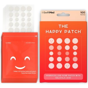 The Happy Patch – Hydrocolloid Acne Patch with Salicylic Acid for Face, Blemishes, Zits Absorbing Patch, Breakouts Spot Treatment for Skin Care, 3 Sizes (100 Count)
