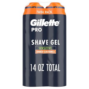 Gillette PRO Shaving Gel For Men Cools To Soothe Skin And Hydrates Facial Hair, TWIN PACK – Total 14oz, ProGlide Sensitive 2 in 1 Shave Gel