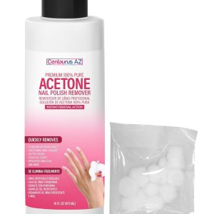 Professional-Grade Acetone Nail Remover – Centaurus AZ – 100% Pure Acetone Nail Polish Remover – 16 Oz with 10 Cotton Balls Included – Acetone Cleaner for Gel, Glitter, Glue, Acrylic Nails and More
