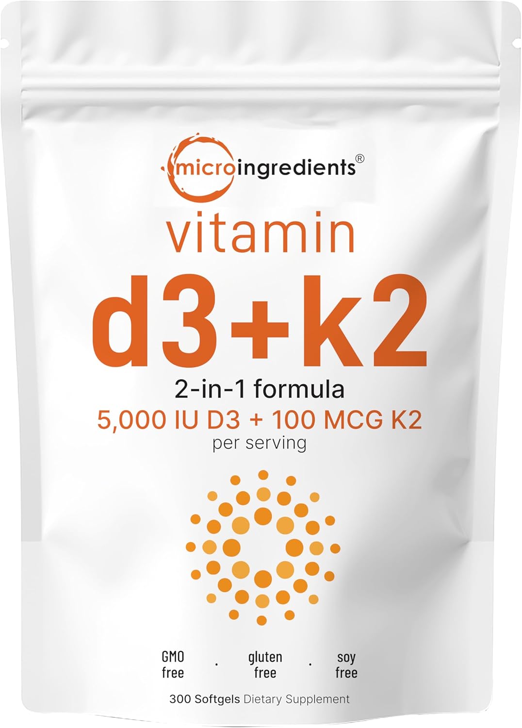 Micro Ingredients Vitamin D3 5000 IU with K2 100 mcg, 300 Soft-Gels | K2 MK-7 with D3 Vitamin Supplement, 2 in 1 Support Immune, Heart, Joint, Teeth & Bone Health – Easy to Swallow Micro Ingredients Vitamin D3 5000 IU with K2 100 mcg, 300 Soft-Gels | K2 MK-7 with D3 Vitamin Supplement, 2 in 1 Support Immune, Heart, Joint, Teeth & Bone Health – Easy to Swallow