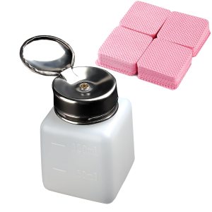 Alcohol Dispenser 120ml Metal Push Down Pump Dispenser Empty Nail Polish Remover Pump, Lip & Eye Makeup Remover Bottle with 200Pcs Lint Free Nail Wipes