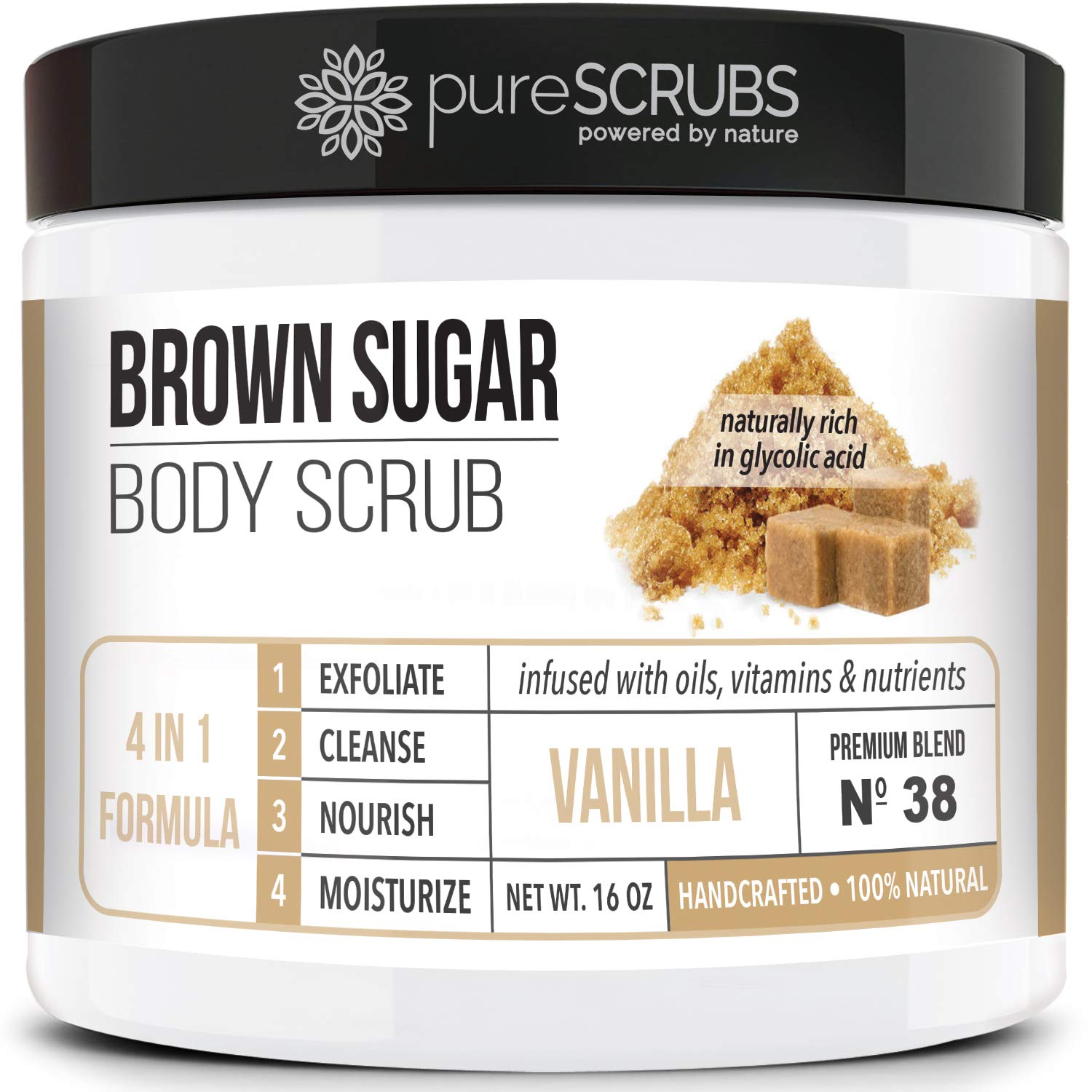 pureSCRUBS Premium Organic Brown Sugar VANILLA FACE & BODY SCRUB Set – Large 16oz, Infused With Organic Essential Oils, Glycolic Acid & INCLUDES Wooden Spoon, Loofah & Mini Exfoliating Bar Soap pureSCRUBS Premium Organic Brown Sugar VANILLA FACE & BODY SCRUB Set – Large 16oz, Infused With Organic Essential Oils, Glycolic Acid & INCLUDES Wooden Spoon, Loofah & Mini Exfoliating Bar Soap