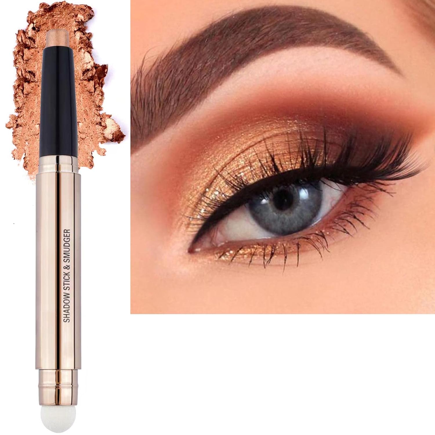 2 in 1 Cream Eyeshadow Stick, Shimmer Smooth Eyeshadow Pencil, Hypoallergenic Waterproof Long Lasting Eye Shadow Highlighter Stick Create High-Impact Multi-Dimensional Eyes Look(Champagne Shimmer #04) 2 in 1 Cream Eyeshadow Stick, Shimmer Smooth Eyeshadow Pencil, Hypoallergenic Waterproof Long Lasting Eye Shadow Highlighter Stick Create High-Impact Multi-Dimensional Eyes Look(Champagne Shimmer #04)