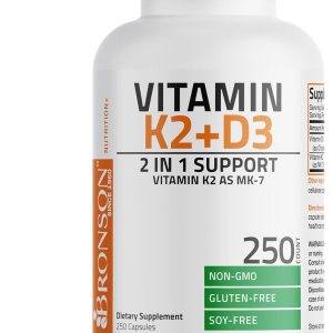 Bronson Vitamin K2 (MK7) with D3 Supplement Bone and Heart Health Non-GMO Formula 5000 IU Vitamin D3 & 90 mcg Vitamin K2 MK-7 Easy to Swallow Vitamin D & K Complex, 250 Capsules