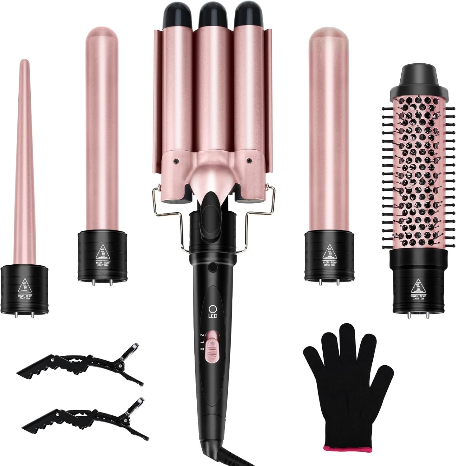 Curling Iron 5 in 1 Curling Wand Set, Thermal Brush with 4 Interchangeable Ceramic, 3 Barrel Curling Iron,Fast Heating Wand Curling Iron Curling Brush with Glove & 2 Clips Curling Iron 5 in 1 Curling Wand Set, Thermal Brush with 4 Interchangeable Ceramic, 3 Barrel Curling Iron,Fast Heating Wand Curling Iron Curling Brush with Glove & 2 Clips