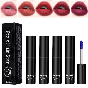 5Pcs Lip Stain Peel Off, Peel Off Lip Stain, Lip Stain Peel Off Tattoo Lipstick, Long Lasting Waterproof Non-stick Cup Peel Off Lip Tint for Women Girls